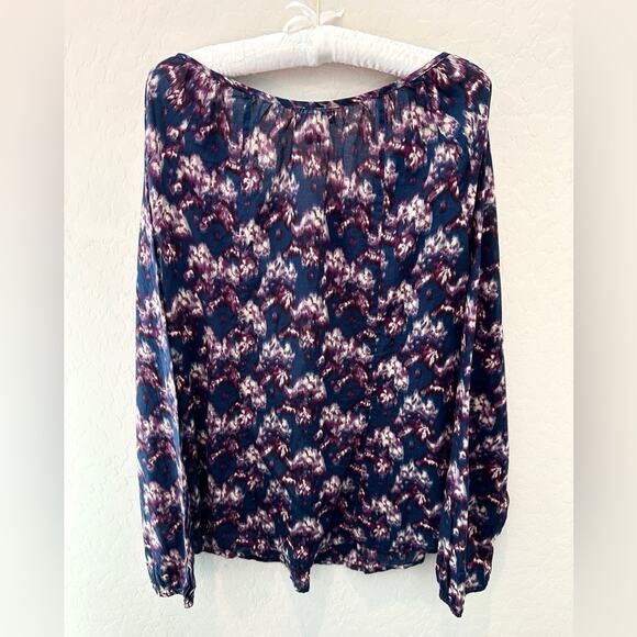 LUCKY BRAND | Purple Navy Floral Blouse Boho Long Sleeve Peasant Top | Medium - Picture 4 of 6